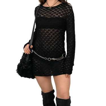 Noir Open Knit Mini Dress (M) - image 1