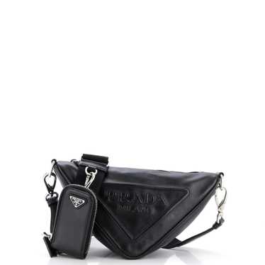 PRADA Triangle Logo Zip Crossbody Bag Leather Smal