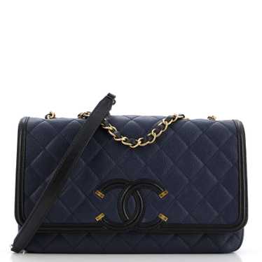 CHANEL Filigree Flap Bag Quilted Caviar Medium