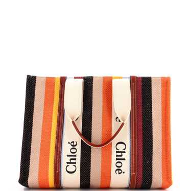 CHLOE Woody Tote Striped Linen Large