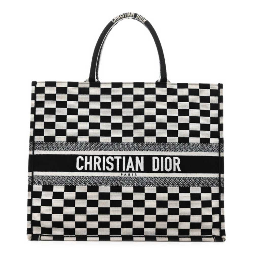 CHRISTIAN DIOR Canvas Embroidered Checkered Book … - image 1