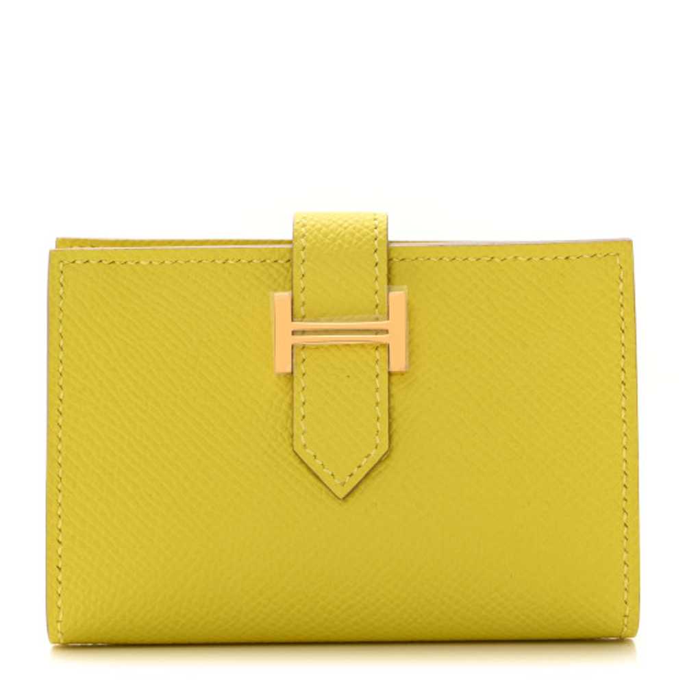 HERMES Epsom Bearn Card Holder Wallet Lime - image 1