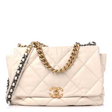 CHANEL Lambskin Quilted Maxi Chanel 19 Flap Ivory