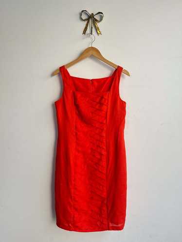 Pleated Linen Dress - Coral Red