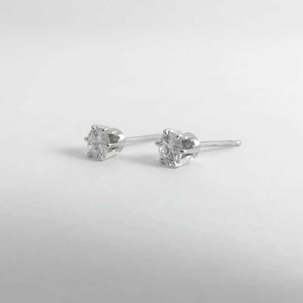 Round Diamond Stud Earrings 14K White Gold 6-Pron… - image 11