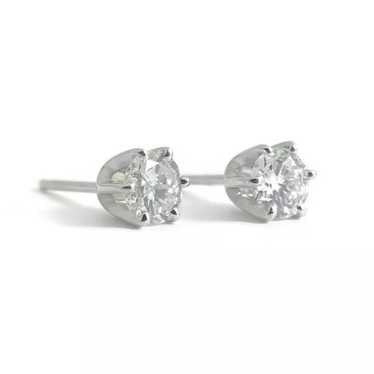 Round Diamond Stud Earrings 14K White Gold 6-Pron… - image 1