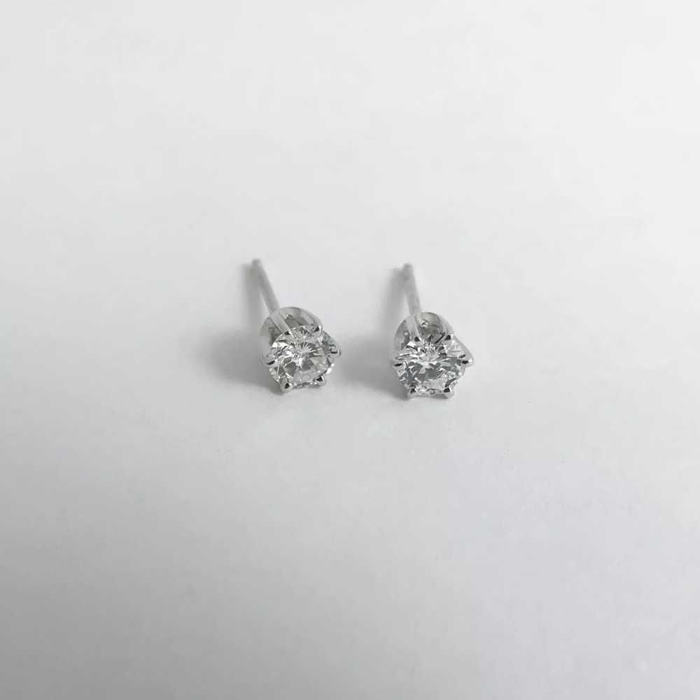 Round Diamond Stud Earrings 14K White Gold 6-Pron… - image 7