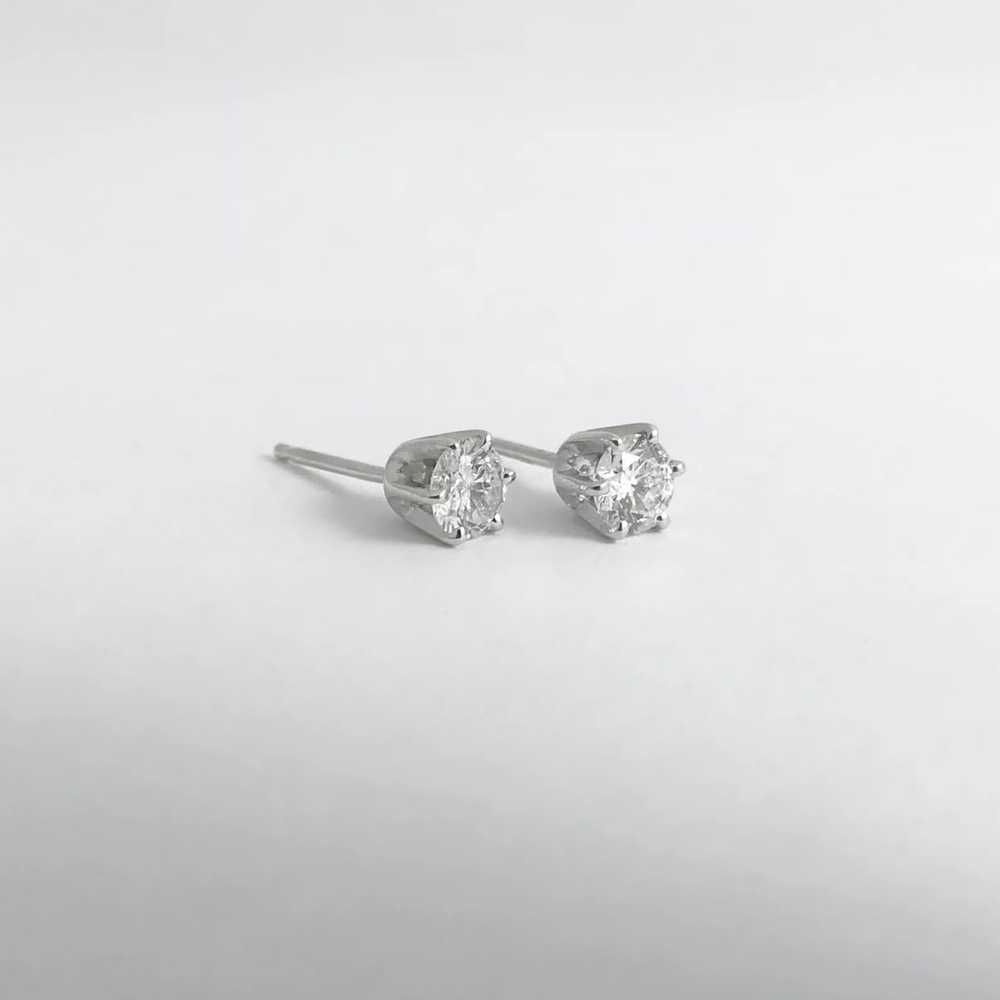 Round Diamond Stud Earrings 14K White Gold 6-Pron… - image 8