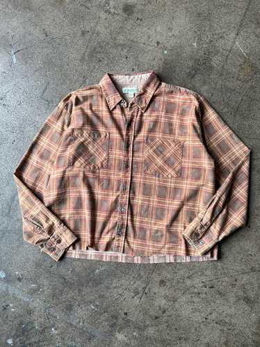 1990s Cropped Orange Plaid Flannel