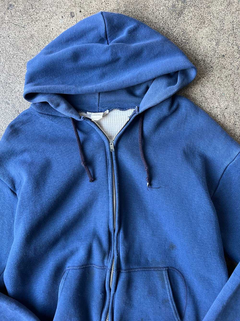 1970s Faded Blue Thermal Zip Hoodie - image 2