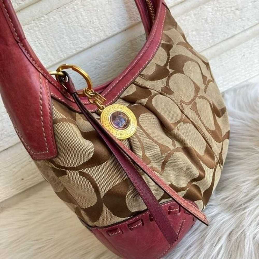 COACH SIGNATURE Y2K Hobo Red Baguette Ergo Hampto… - image 5