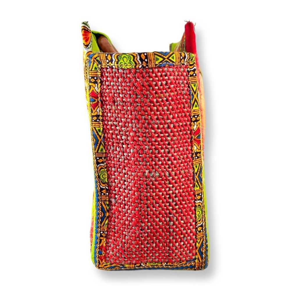 Woven Multicolored Dashiki And Jute Wooden Top Ha… - image 3