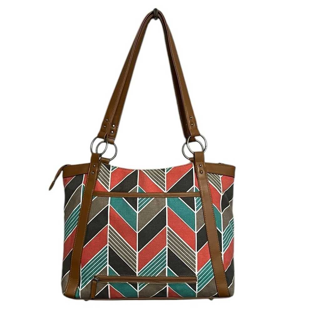 NWOT KAILO CHIC Coral/Turquoise Chevron Canvas La… - image 2