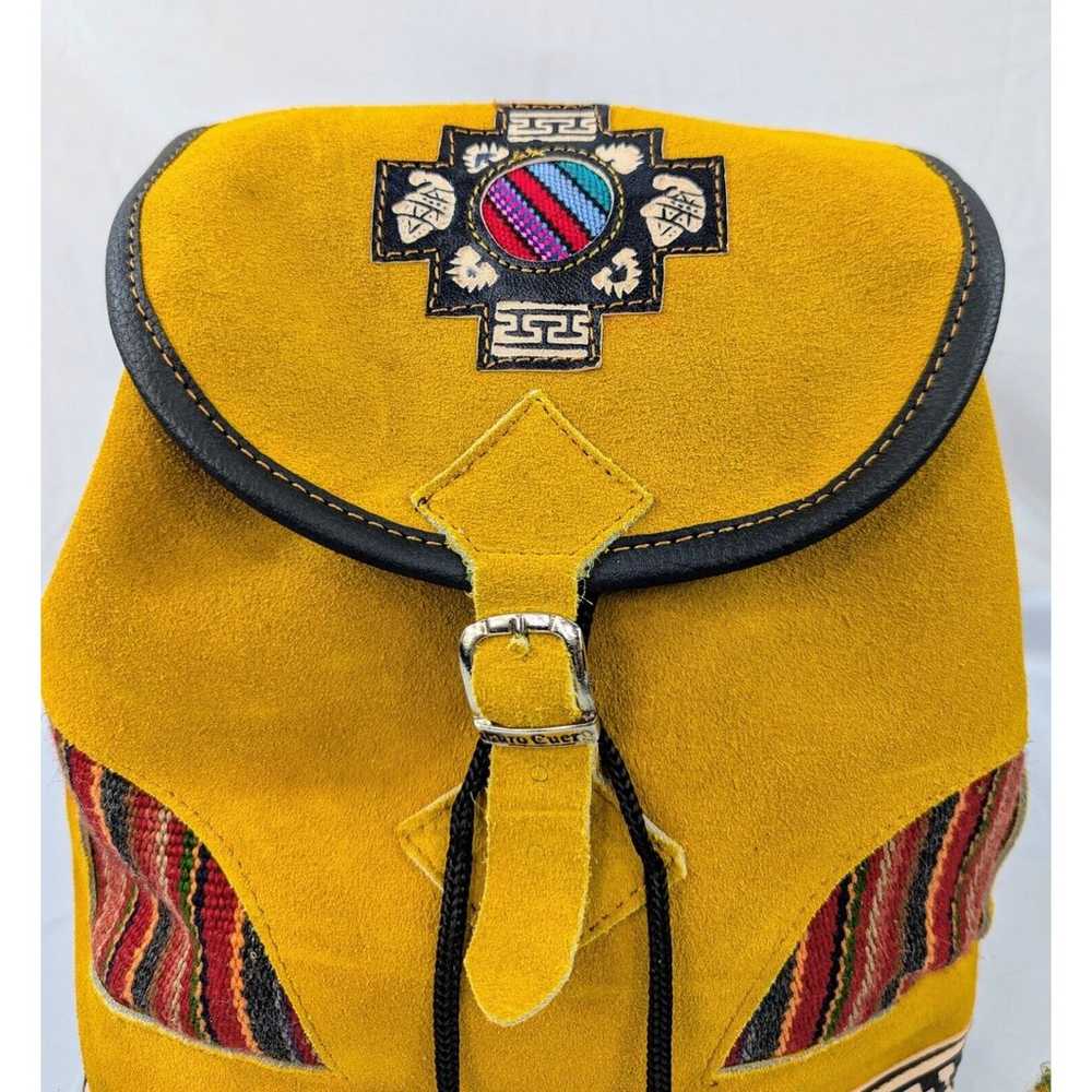 Peruvian Yellow Suede Leather Boho Backpack Triba… - image 2