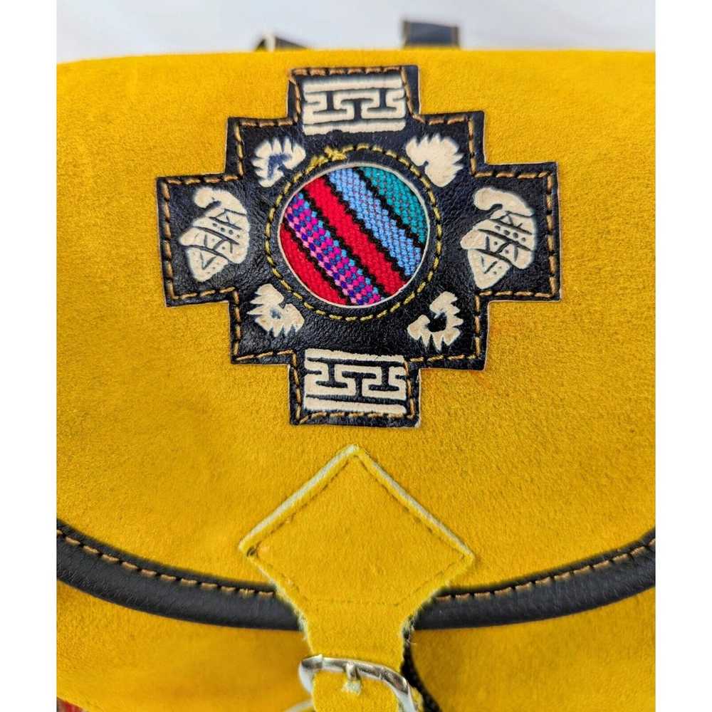 Peruvian Yellow Suede Leather Boho Backpack Triba… - image 3