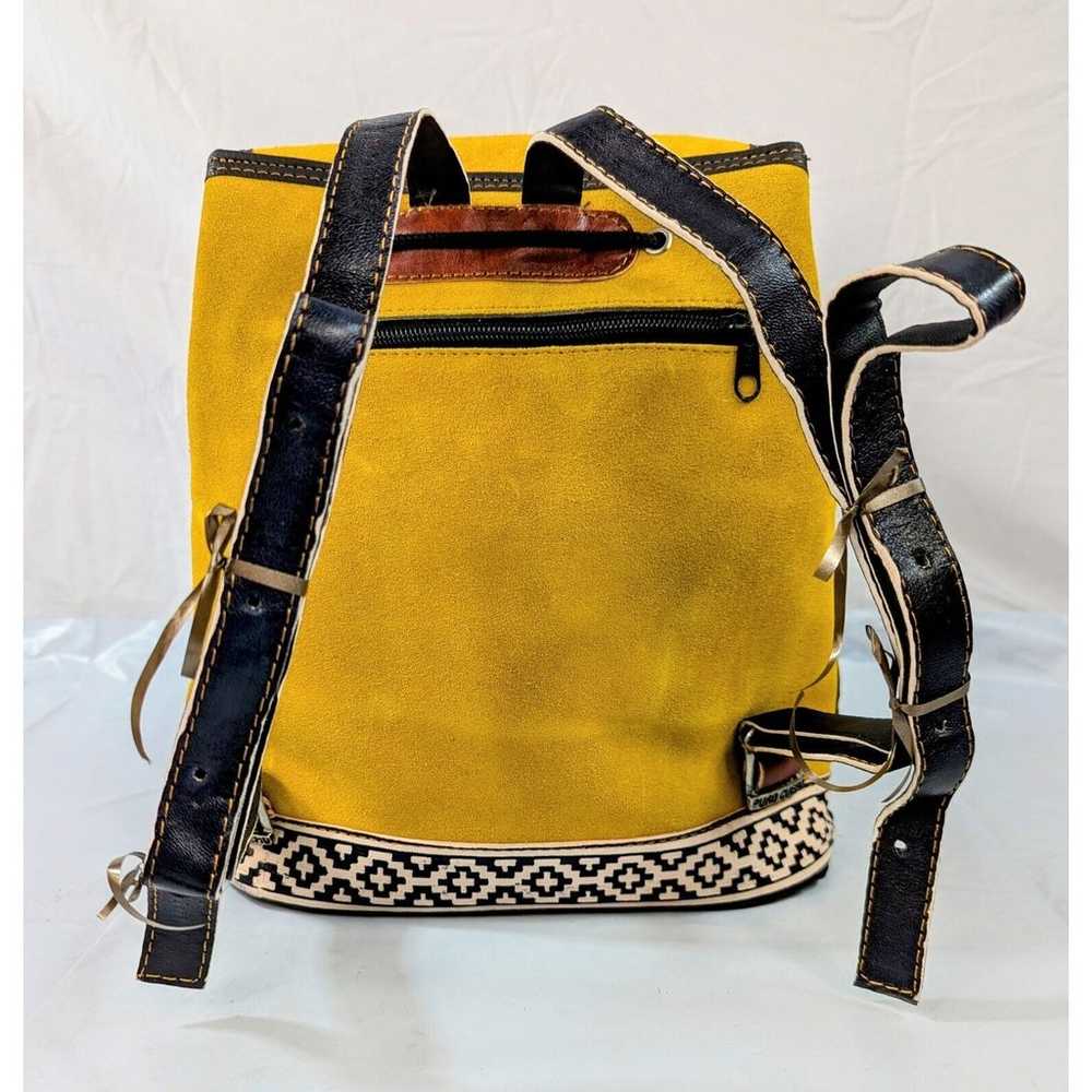 Peruvian Yellow Suede Leather Boho Backpack Triba… - image 4