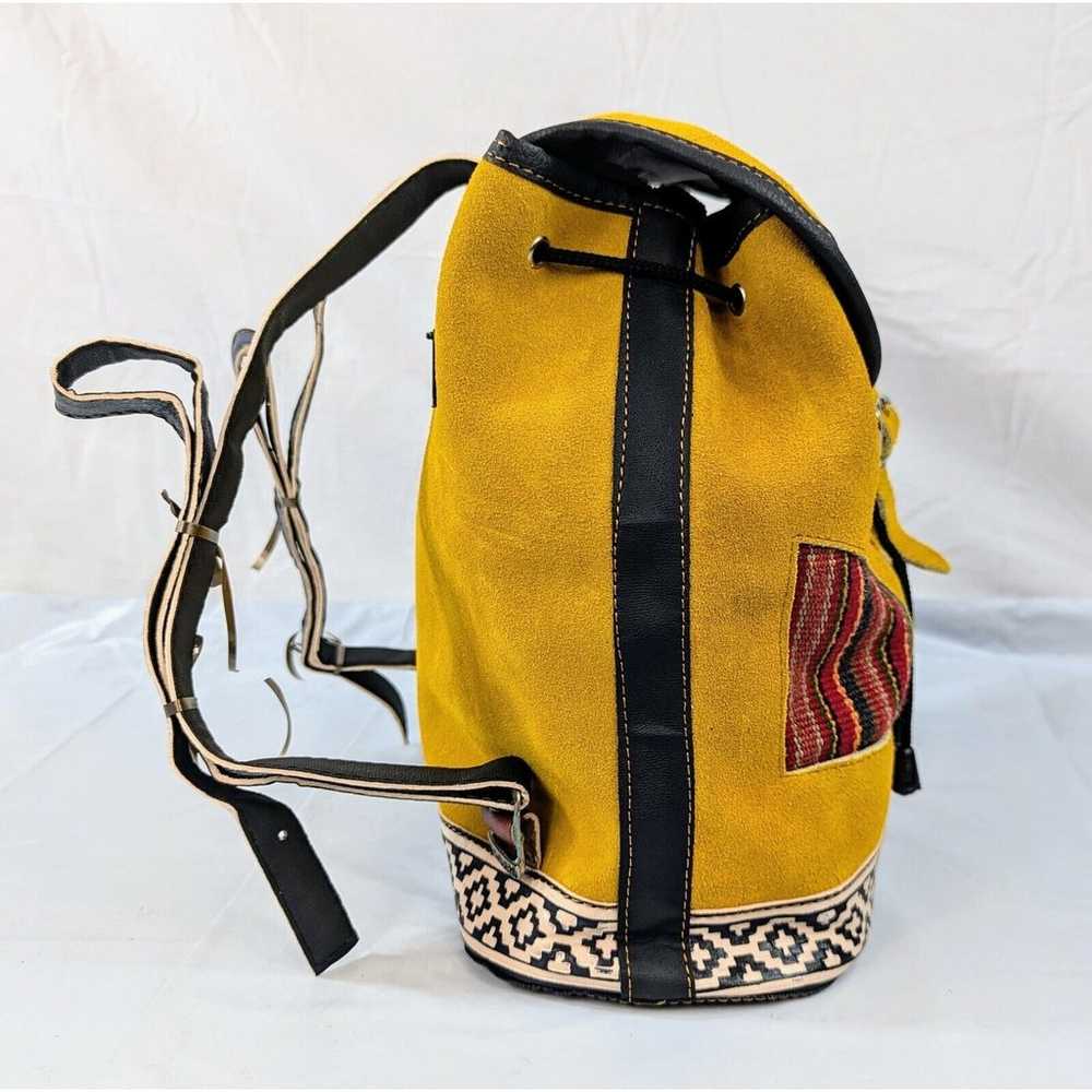 Peruvian Yellow Suede Leather Boho Backpack Triba… - image 5