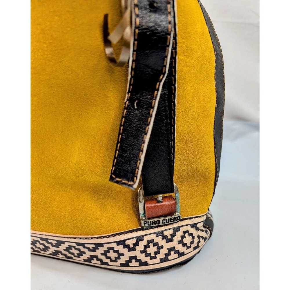 Peruvian Yellow Suede Leather Boho Backpack Triba… - image 6