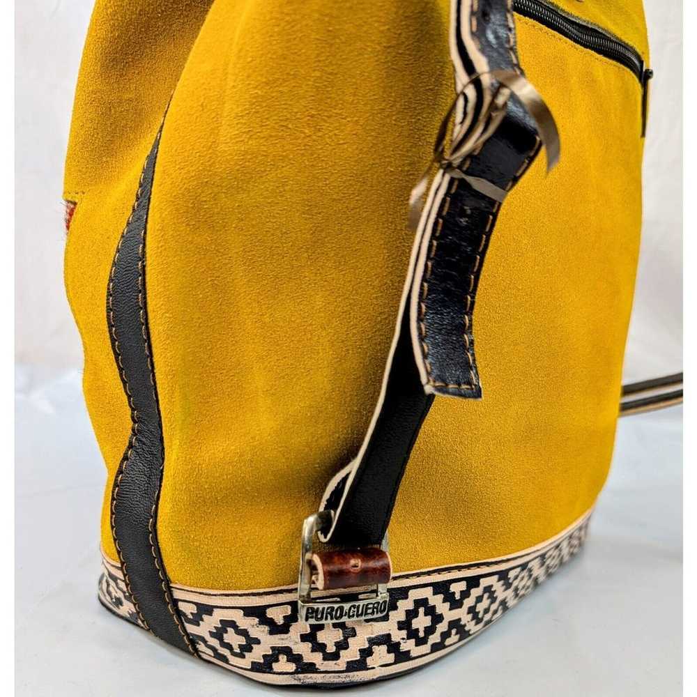 Peruvian Yellow Suede Leather Boho Backpack Triba… - image 7