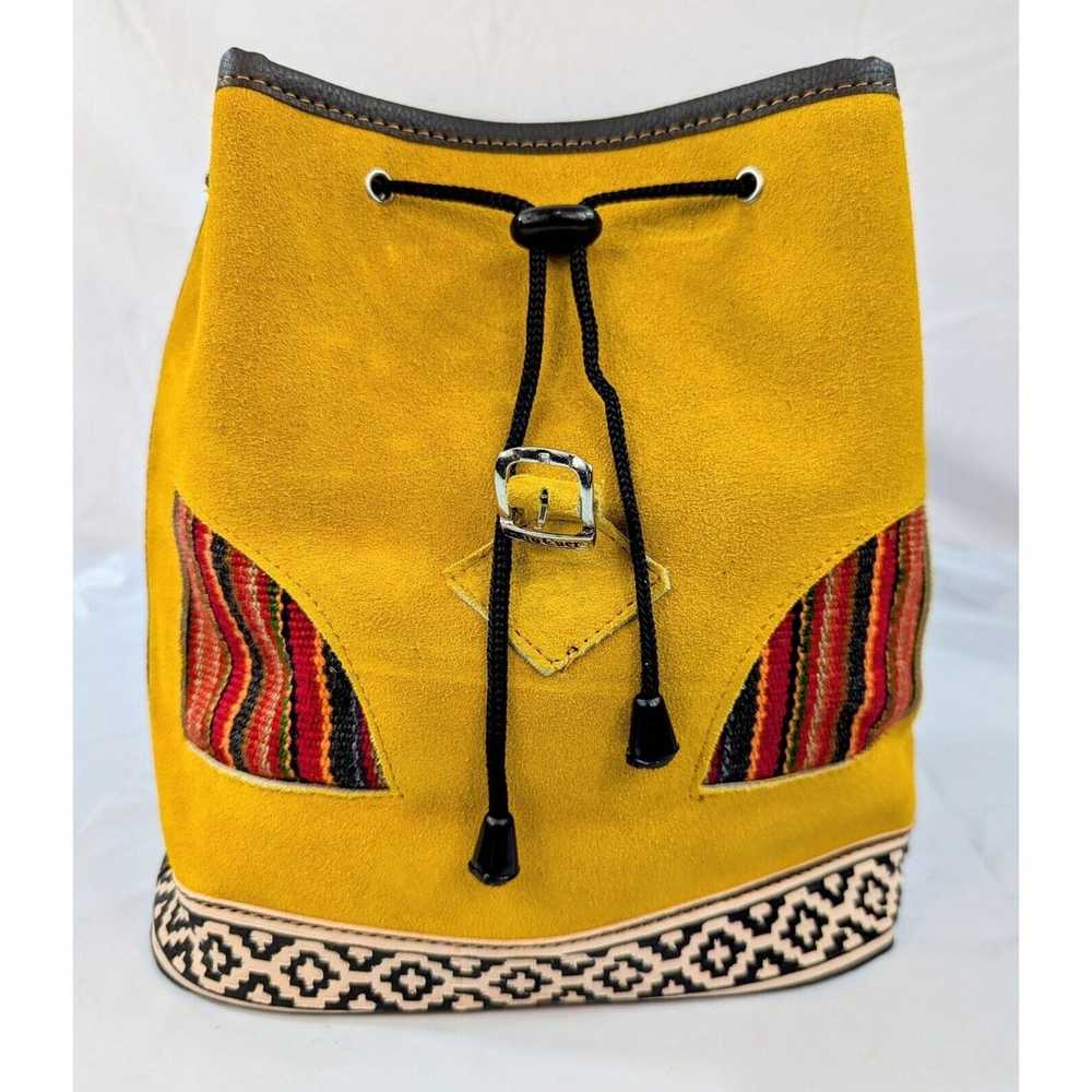 Peruvian Yellow Suede Leather Boho Backpack Triba… - image 8