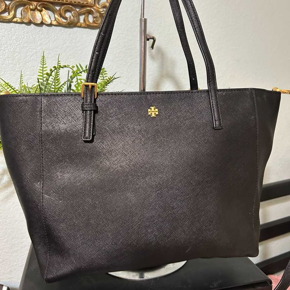 Tory Burch Emerson Black Saffiano Leather Zip Tote - image 1