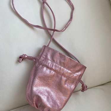 J CREW Glitter Pink Lamé Pink Leather Shoulder Bag