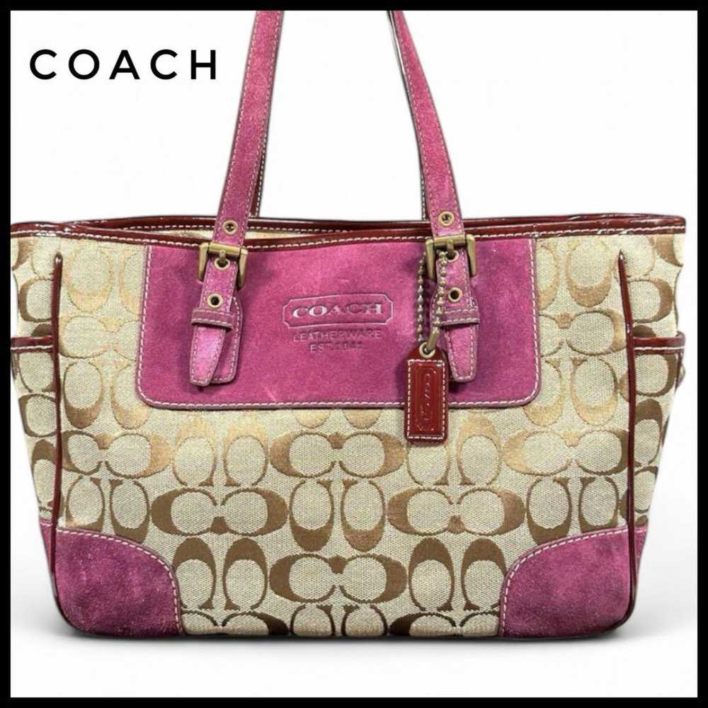 Tote bag Coach Signature Purple Handbag Canvas Be… - image 1