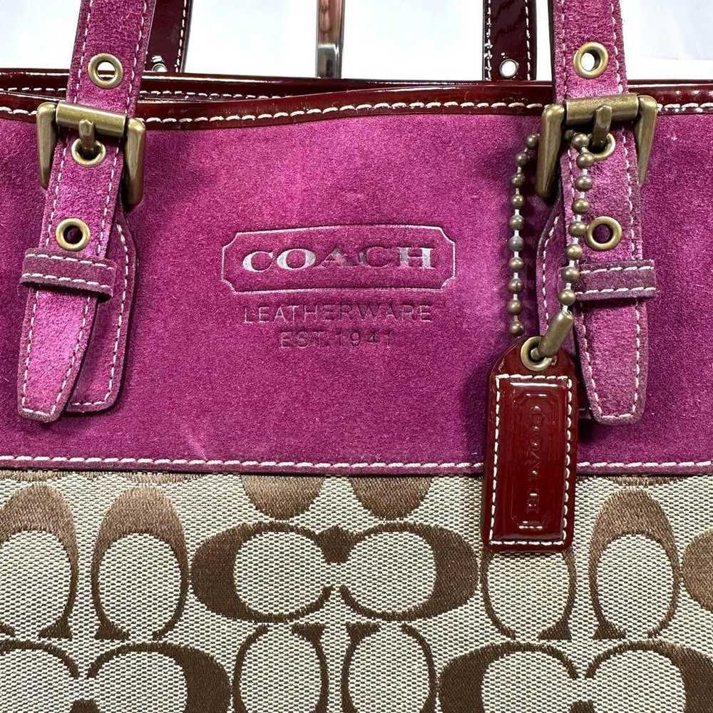 Tote bag Coach Signature Purple Handbag Canvas Be… - image 2