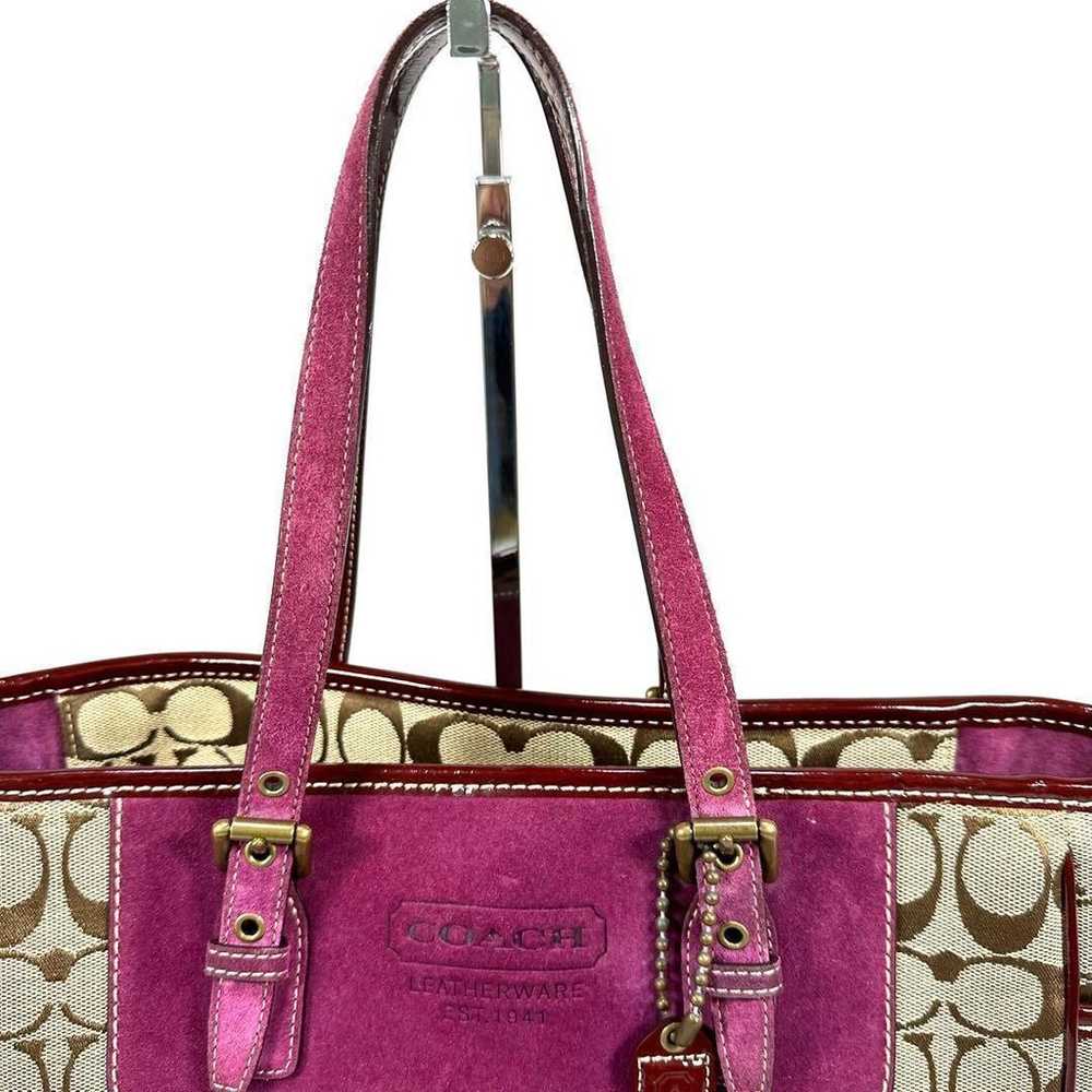 Tote bag Coach Signature Purple Handbag Canvas Be… - image 3