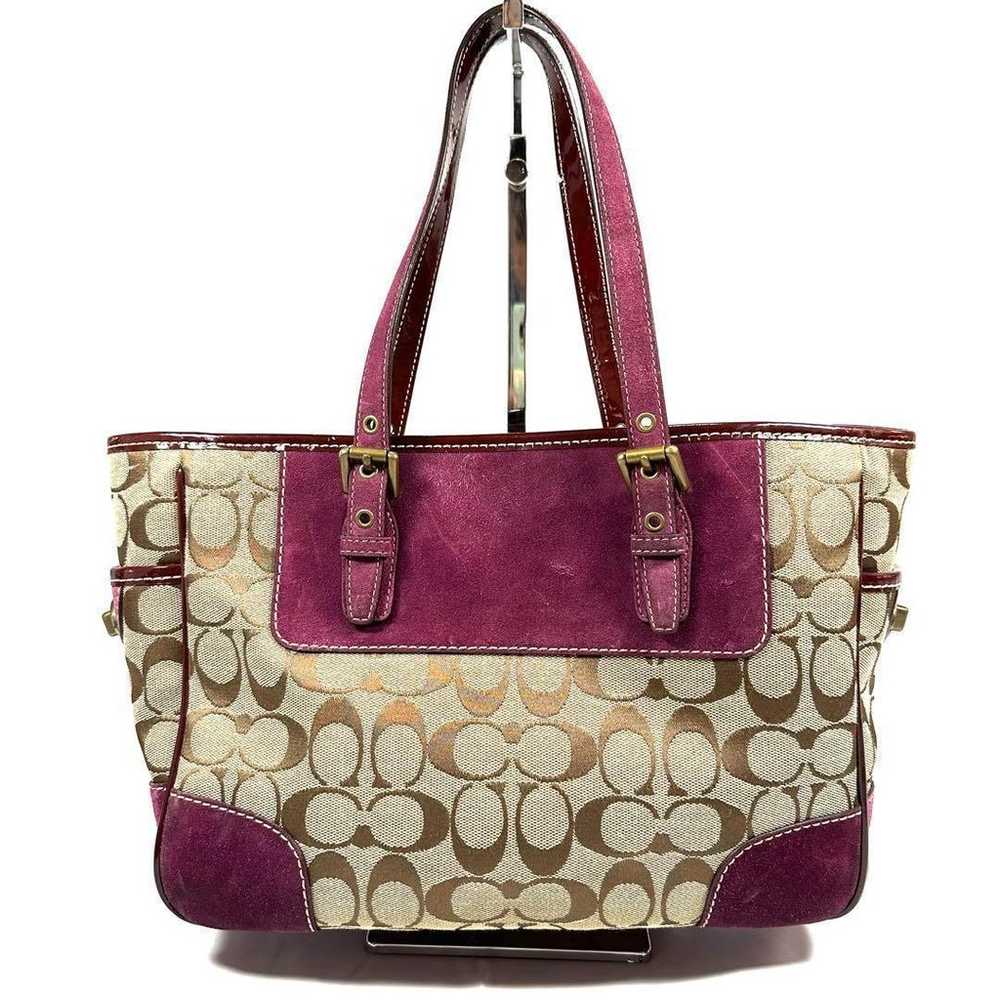 Tote bag Coach Signature Purple Handbag Canvas Be… - image 6