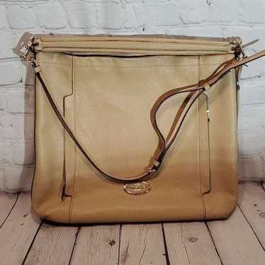 Coach pebbled beige leather double strap shoulder 