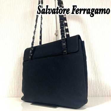 Salvatore Ferragamo Vara Chain Tote Bag Canvas