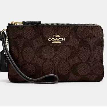 COACH Double Corner Zip Wristlet Signature Canvas