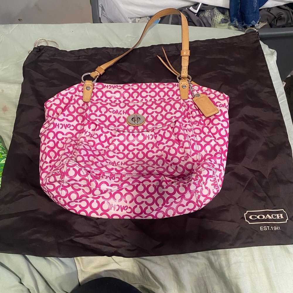 Y2K rare coach Leah opt pink printed shoulder bag - image 1