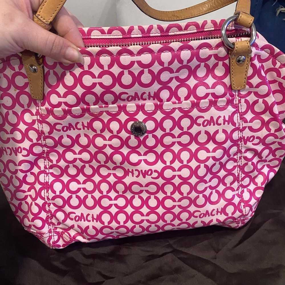 Y2K rare coach Leah opt pink printed shoulder bag - image 3