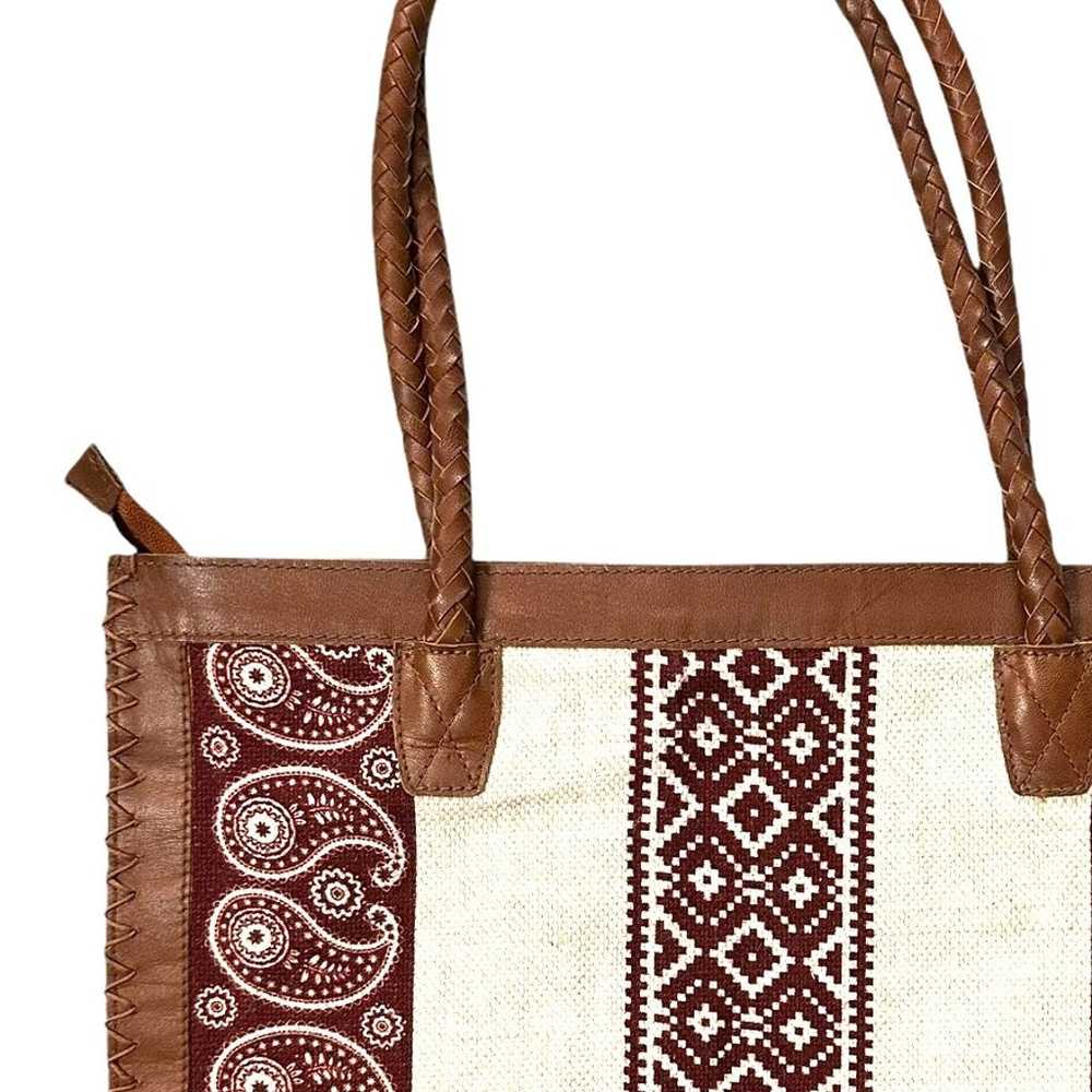 Sundance Joss Tassel Leather Canvas Shoulder Tote… - image 12