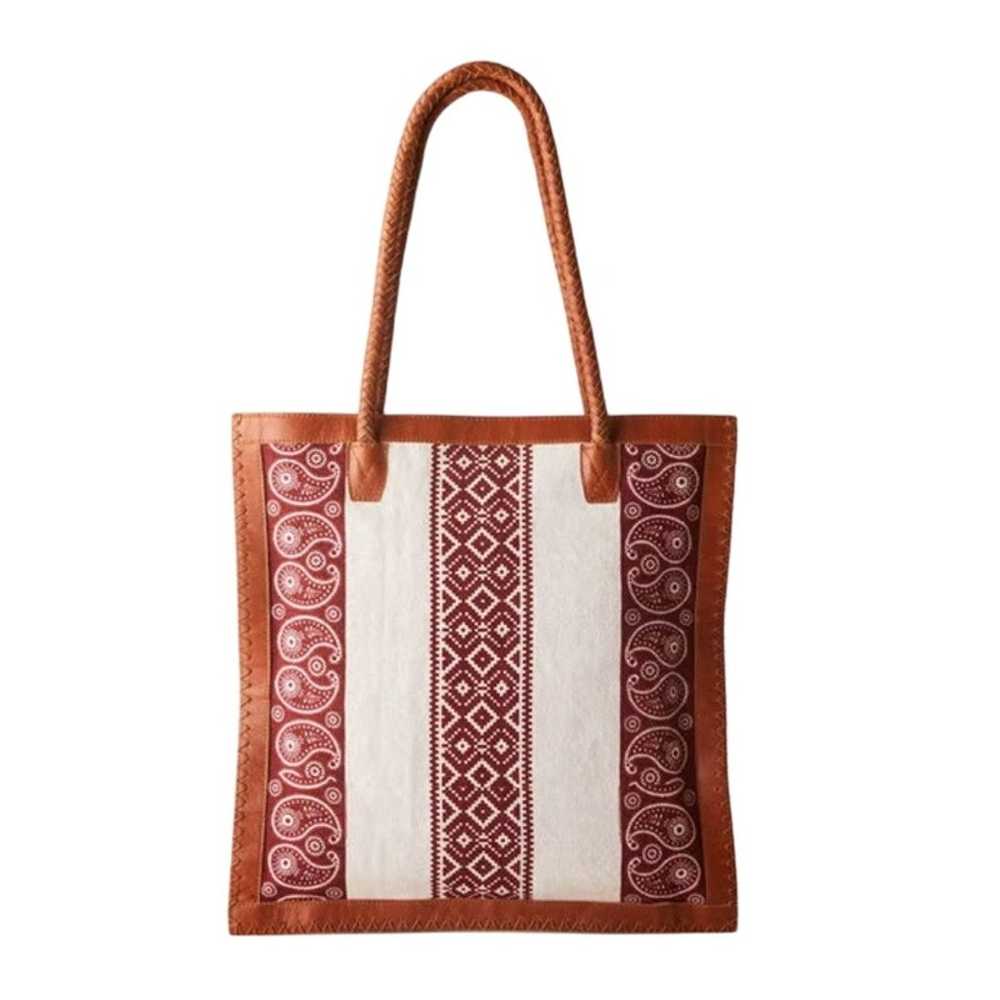 Sundance Joss Tassel Leather Canvas Shoulder Tote… - image 2