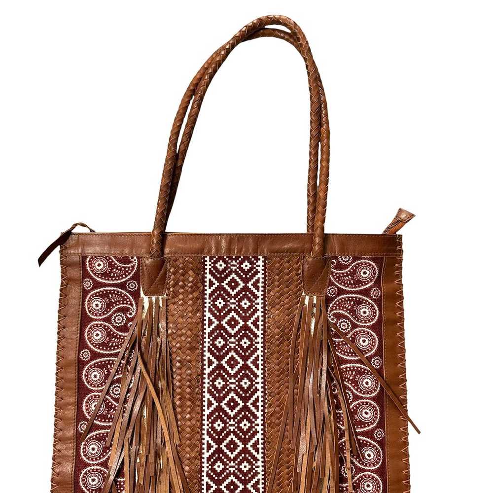 Sundance Joss Tassel Leather Canvas Shoulder Tote… - image 7