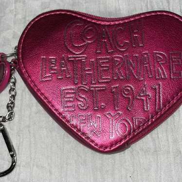 COACH POPPY METALLIC PINK LEATHER COIN KEYRING CH… - image 1