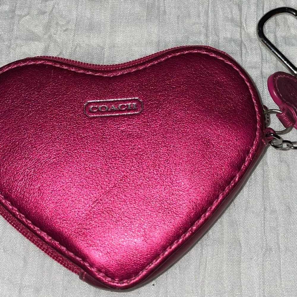 COACH POPPY METALLIC PINK LEATHER COIN KEYRING CH… - image 5