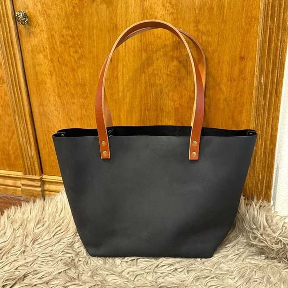 Portland Leather Goods Smooth Black Tote Bag with… - image 4