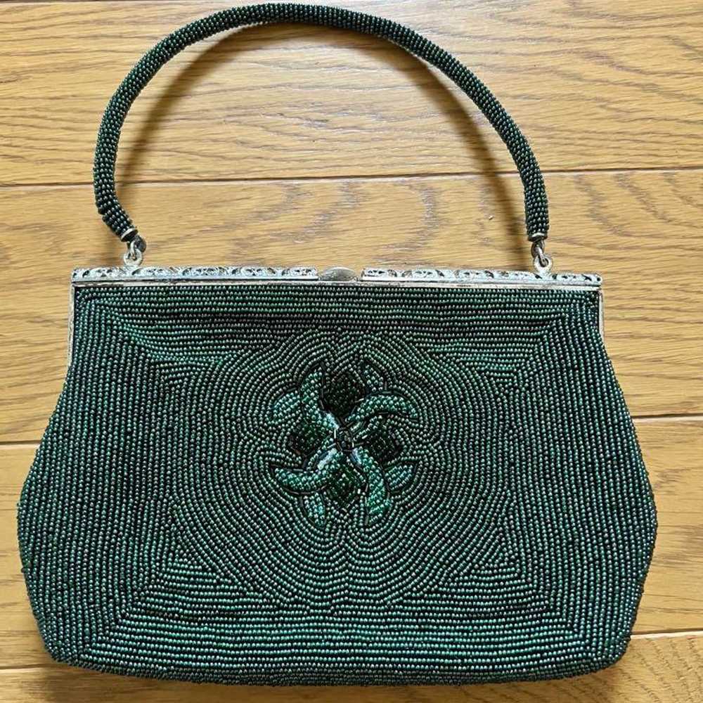 Green Beaded Embroidered Vintage Clutch Bag - image 2