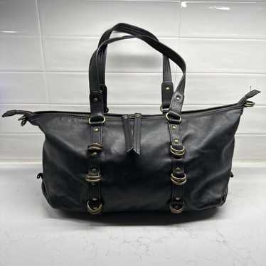 Vintage Kenneth Cole Black Leather Handbag With Ac