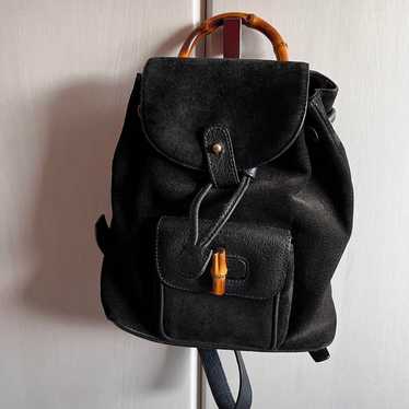 Gucci Backpack Bamboo Suede Black Backpack