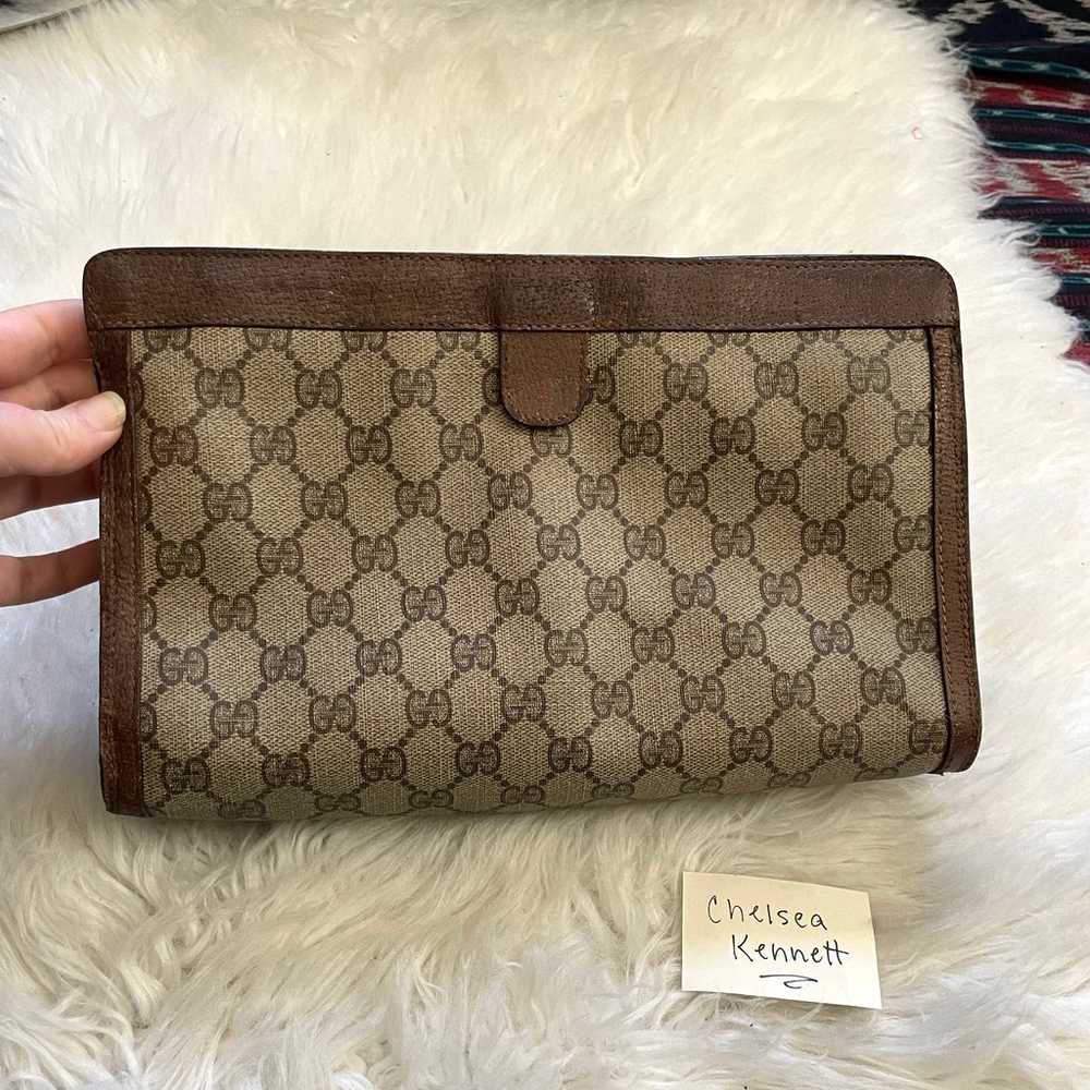 Gucci Vintage Clutch Brown Web Bag Logo Monogram … - image 3