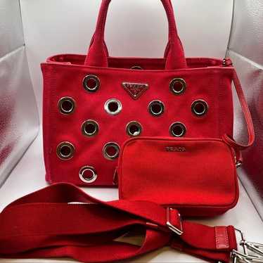 PRADA Canapa Grommet Tote Bag 2WAY