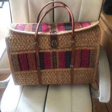 Bohemian 1960's Straw Rattan Woven Large Bag