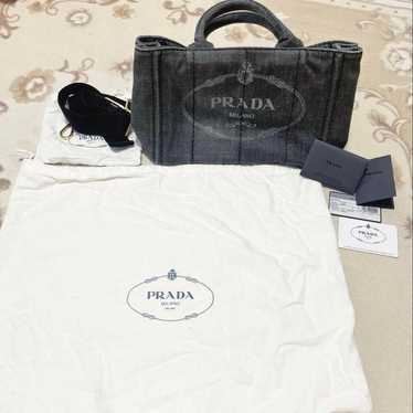 【Almost New】Prada Canapa Tote Bag Denim PRADA Tote