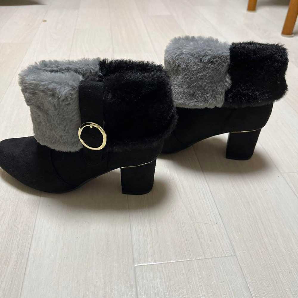 Black-gray boots with fur, 7cm heel. - image 3