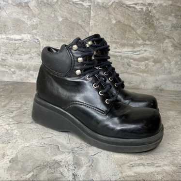 Vintage 90s black platform lace up boots 4 faux le